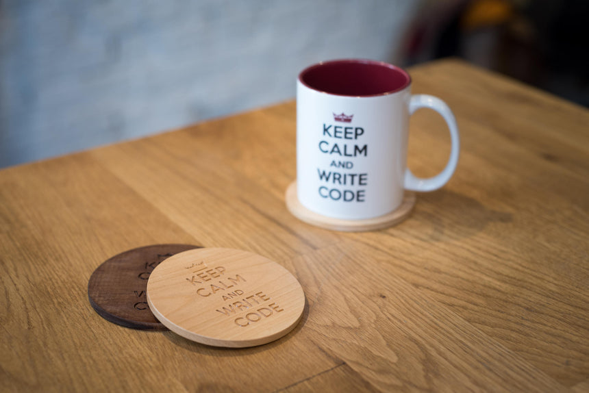 Keep calm and write code | Wooden coaster